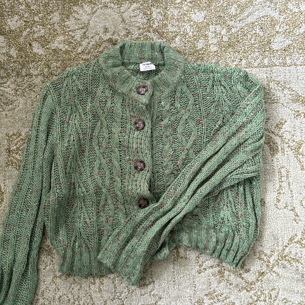 Green Cotton On Knit Sweater